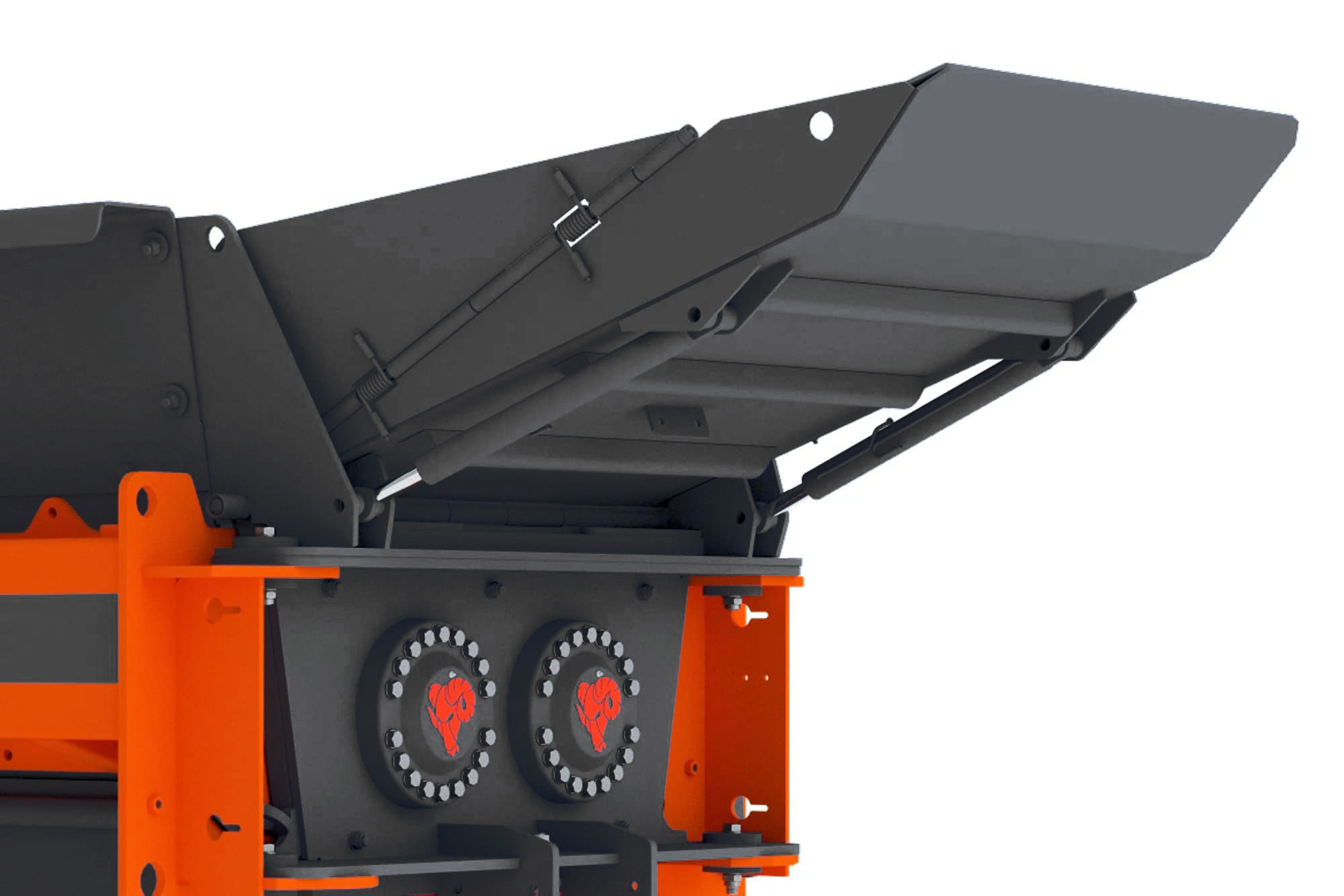 3D view of the hydraulically adjustable tilting hopper of the EKOMAXX 800